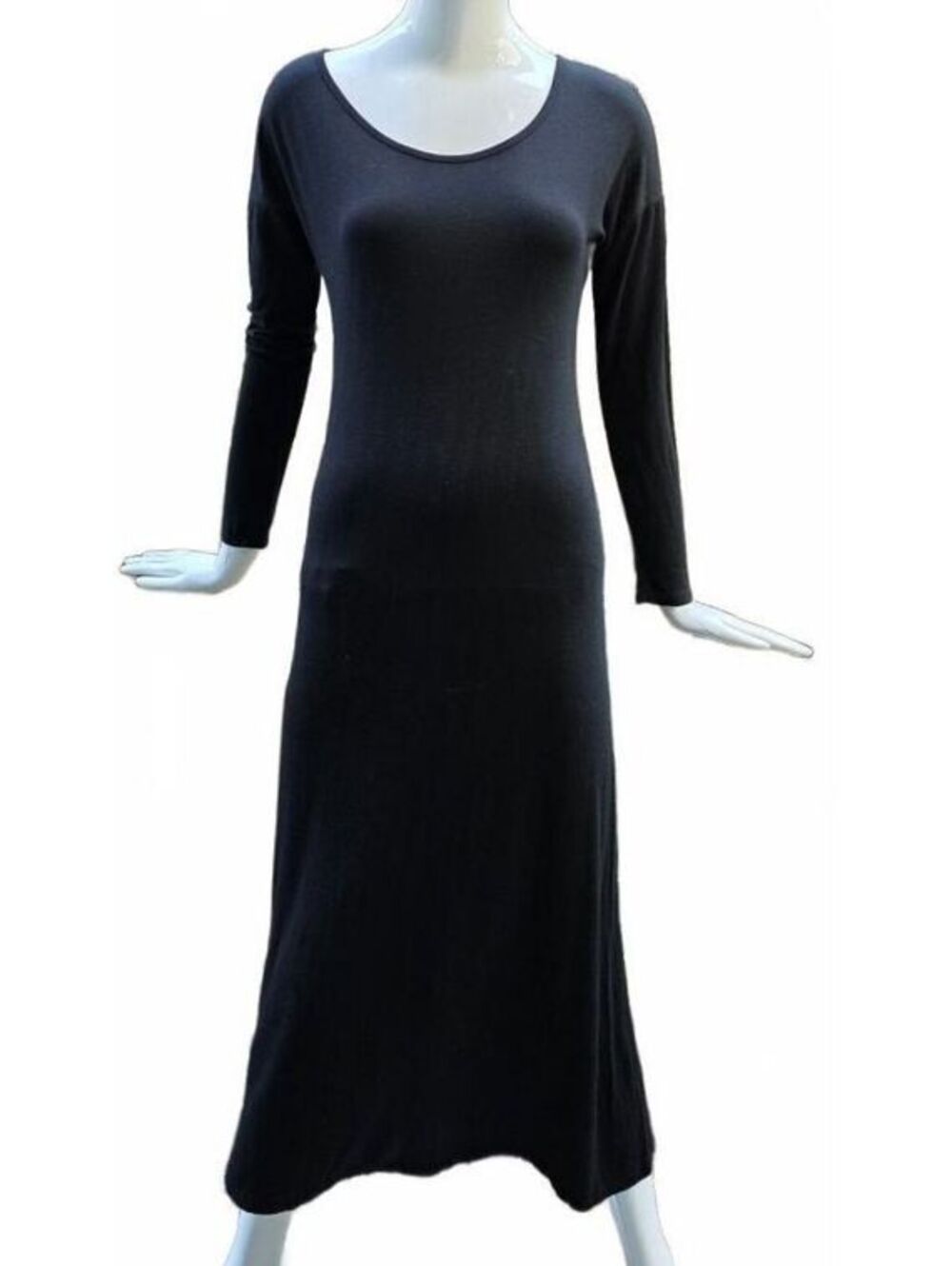 Minimalist Black Long Sleeve Scoop Neck Maxi Dress Super Soft Stretch Knit *flaw